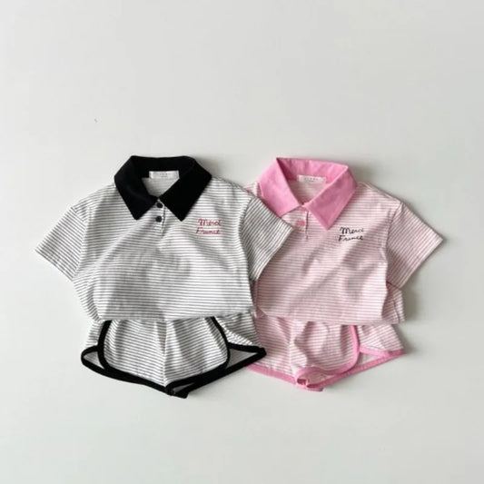 Matching Striped Baby Outfits Cotton Shirts + Shorts