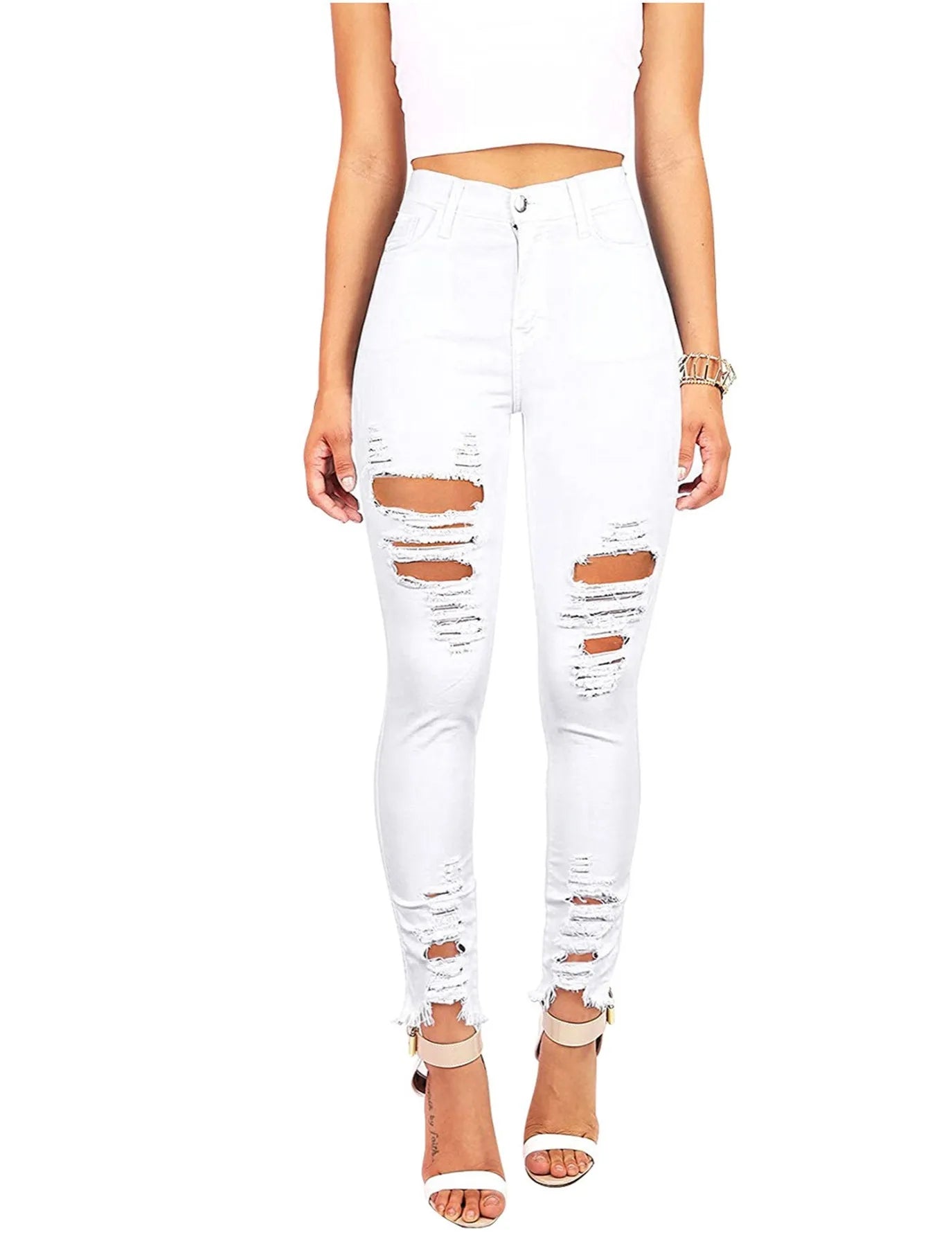 BLK|BLUE|WHITE Ripped Stretch High-Rise Skinny Jeans