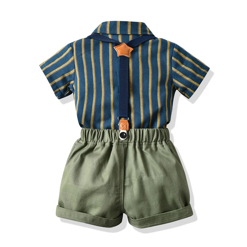 Gentleman's Bowtie+Shirt+Overalls Toddler Suit