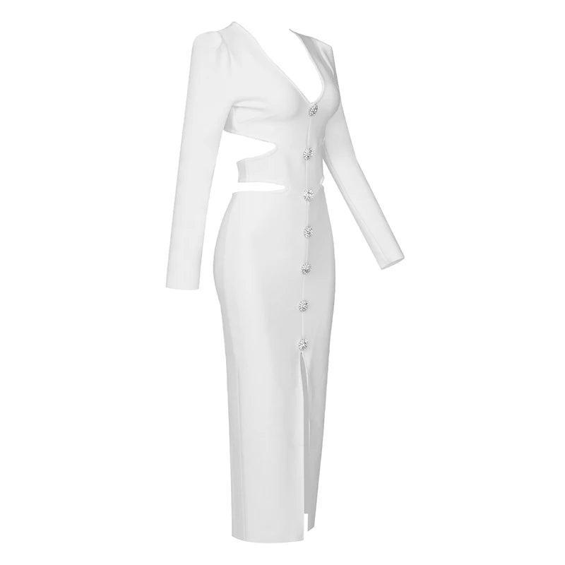 Bandage Cut Out White Diamonds Midi Dress