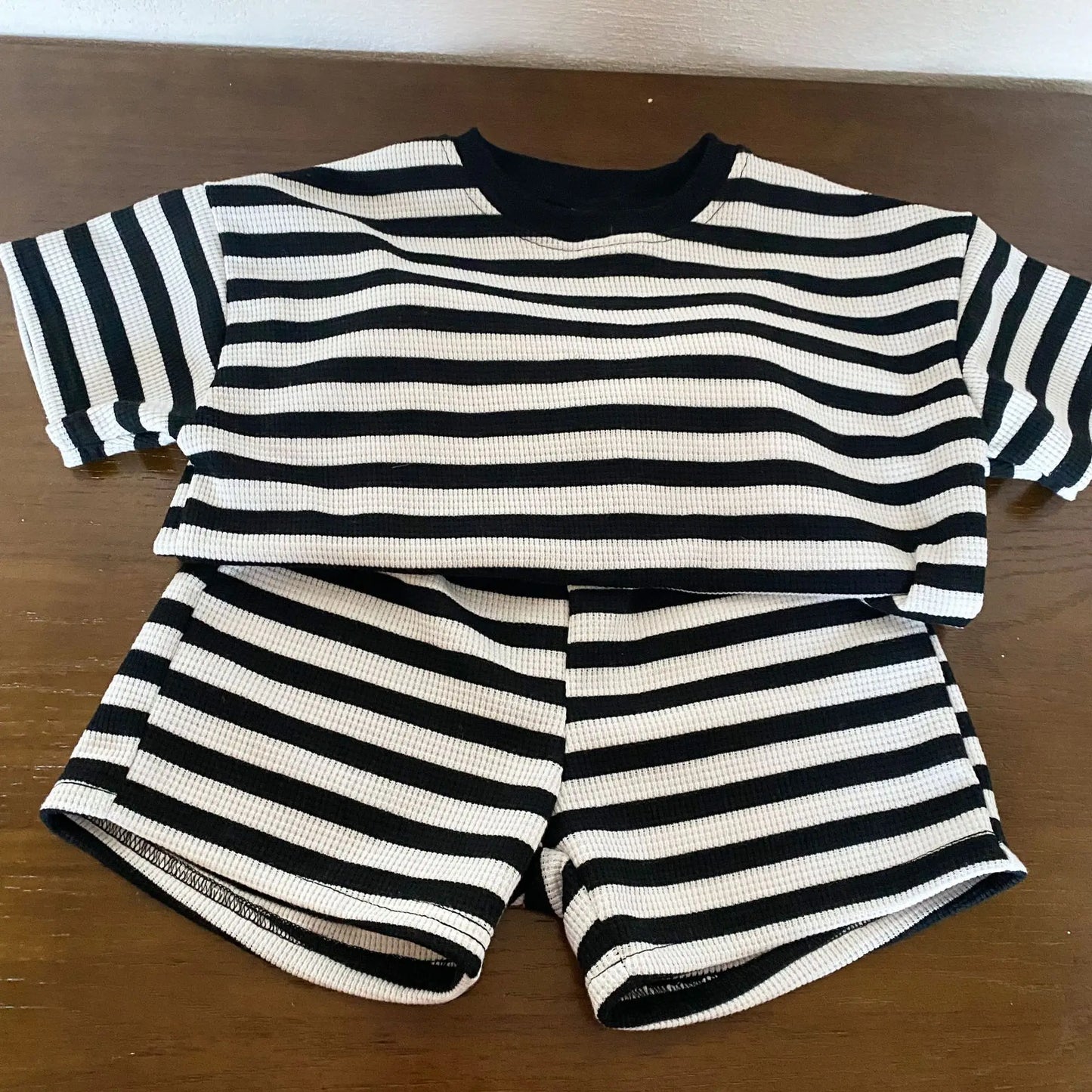 Siblings Striped Boys + Girls T Shirts + Shorts 2pc Suit Sports Set