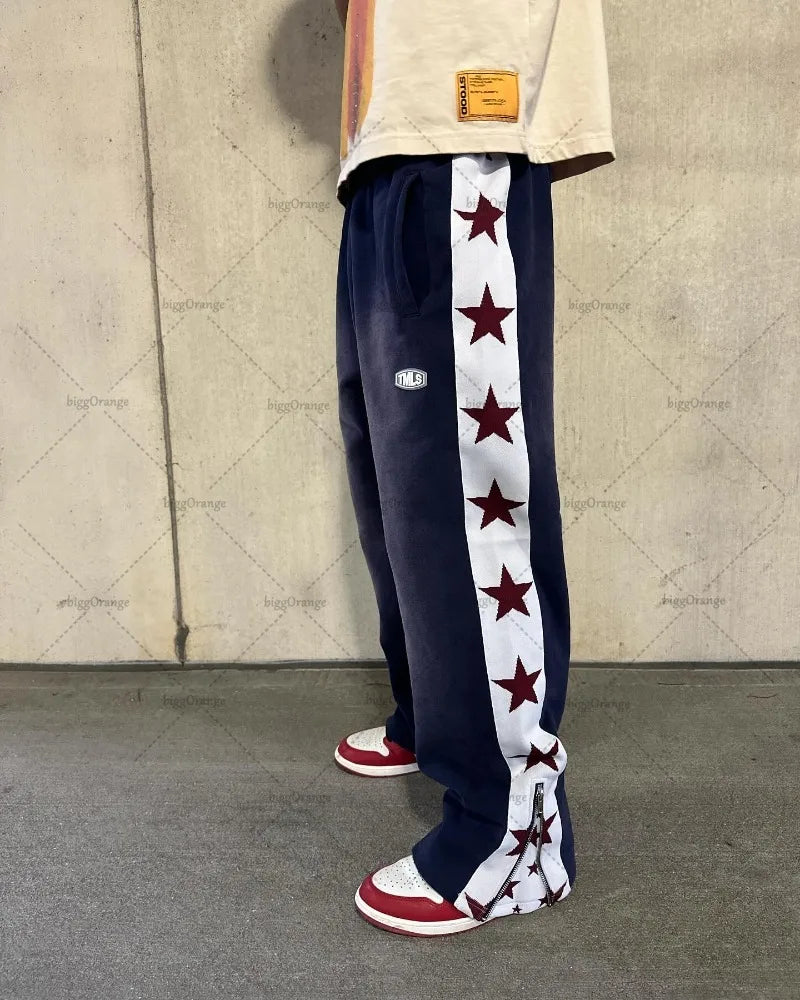 BLUE Retro Star Y2K Wide-leg Oversized Sweatpants