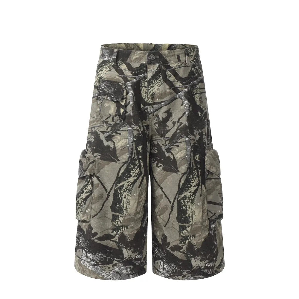 Branch Camouflage Cargo Multi-Pocket Men's Cropped Shorts