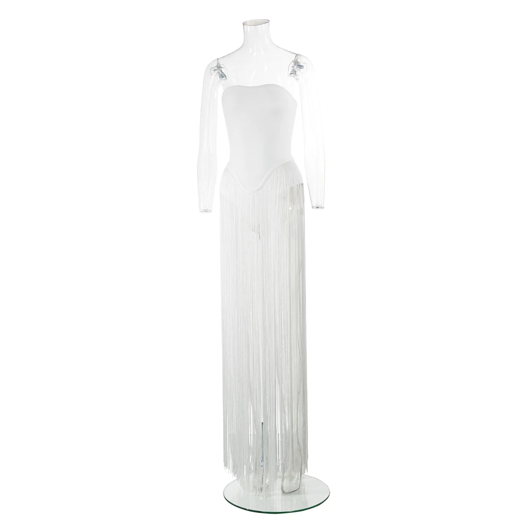 White Tassel Maxi Long Bodycon Dress