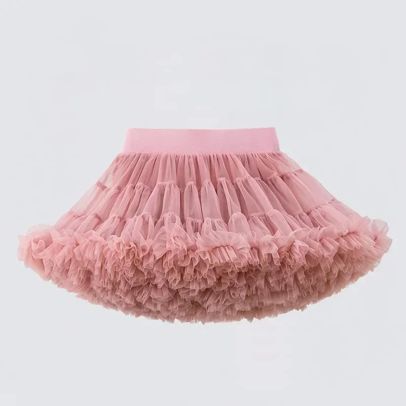 Girl's Lace Fluffy Ruffled Chiffon Solid Assorted Colors Tutu Pettiskirt