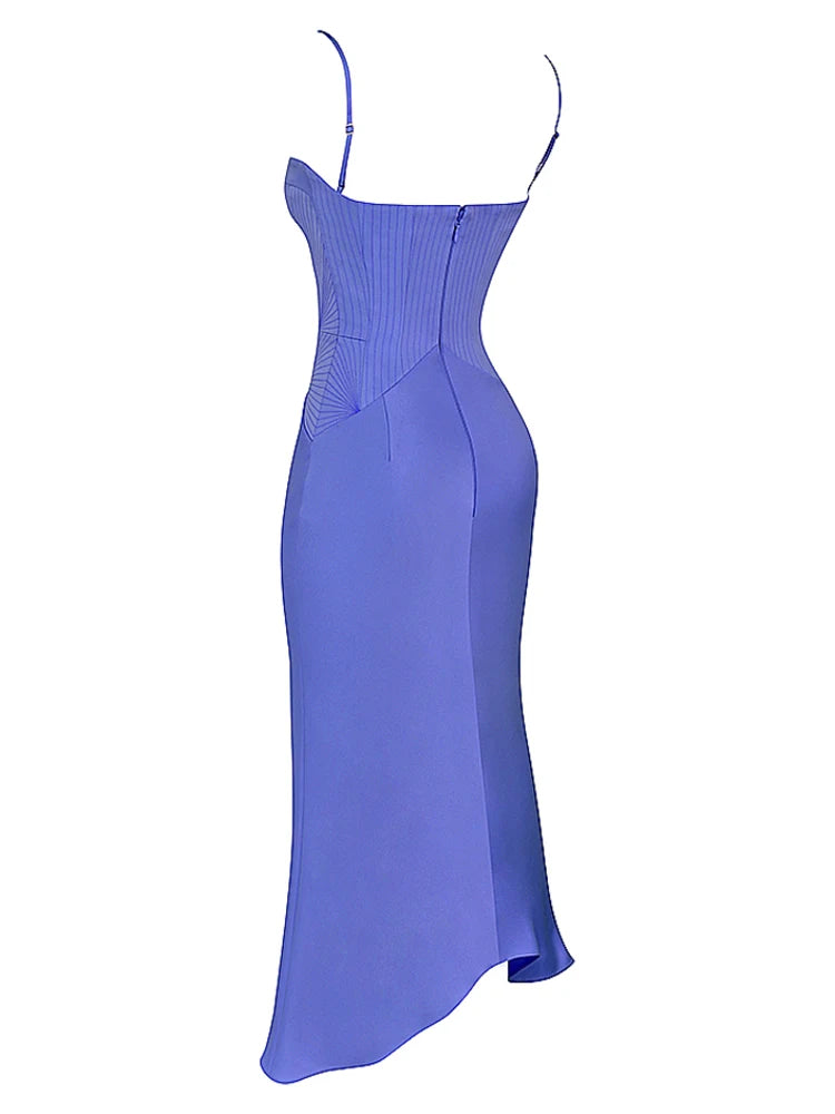 Lavender Spaghetti Strap Satin Bodycon Midi Dresses