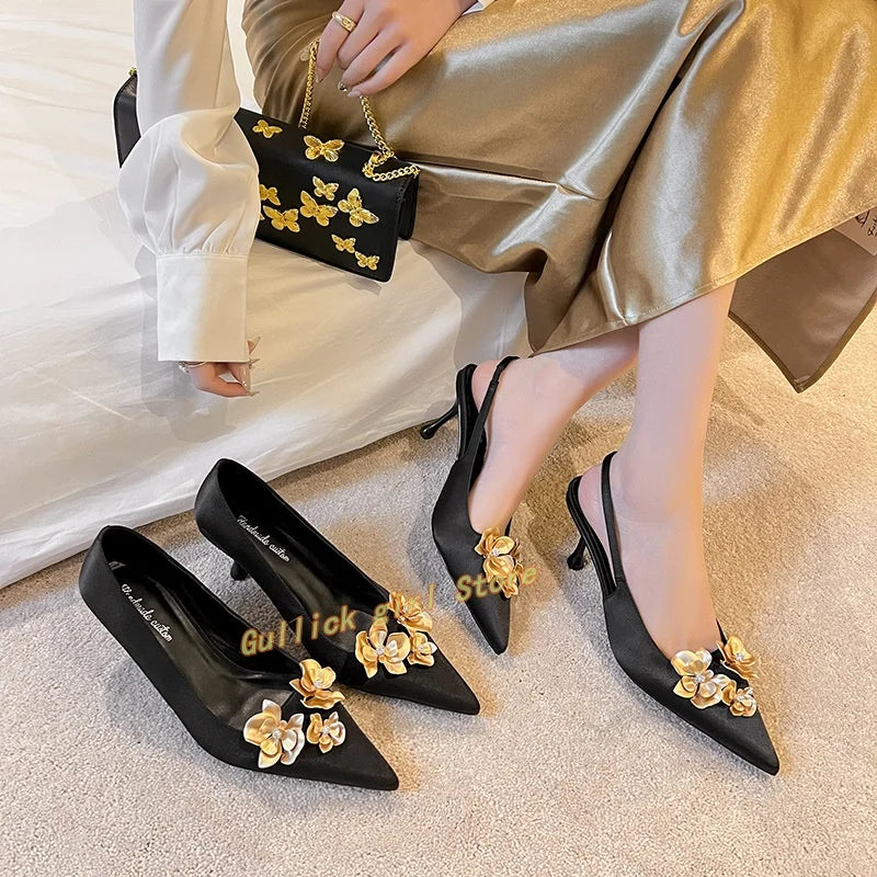 BLK Floral Satin Stiletto Thin Assorted Style High Heel Pumps