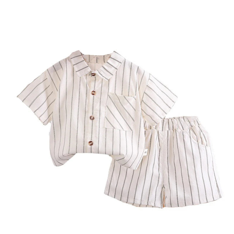 Baseball Striped Short Sleeve Shirt + Shorts 2pc Set