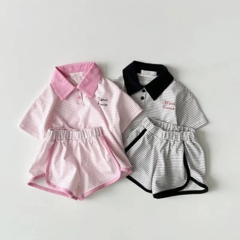 Matching Striped Baby Outfits Cotton Shirts + Shorts