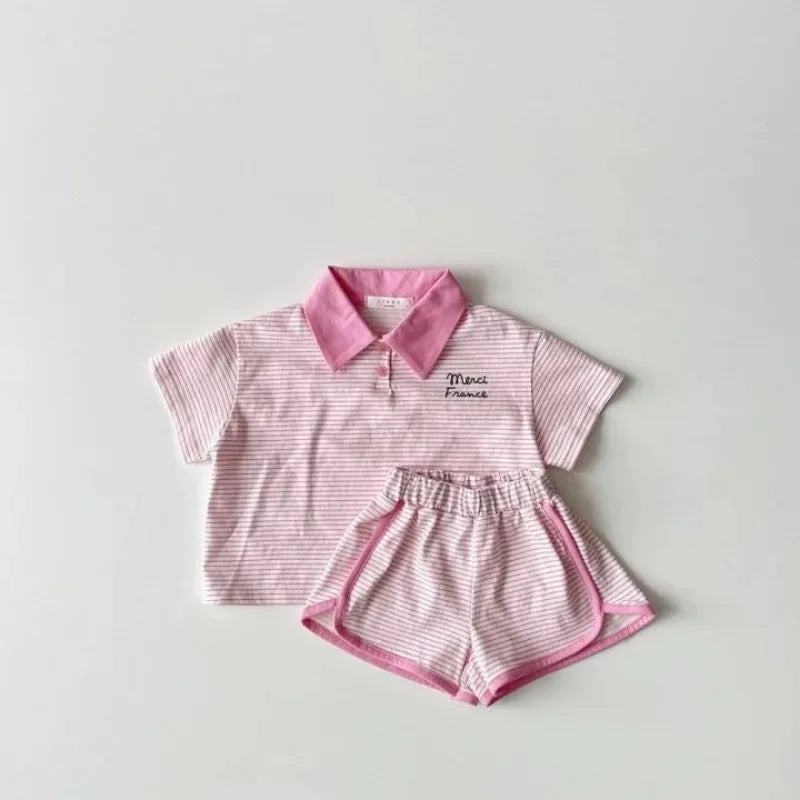 Matching Striped Baby Outfits Cotton Shirts + Shorts