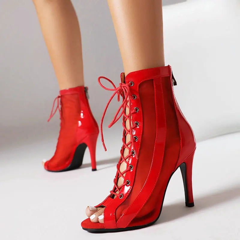 Cross-Tied Hollow Out Assorted Colors + Height Mesh Heels