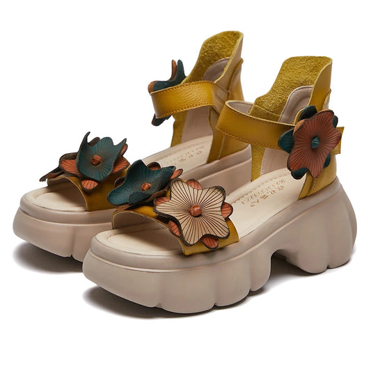 Floral Ankle Strap Wedge Slipper Platform