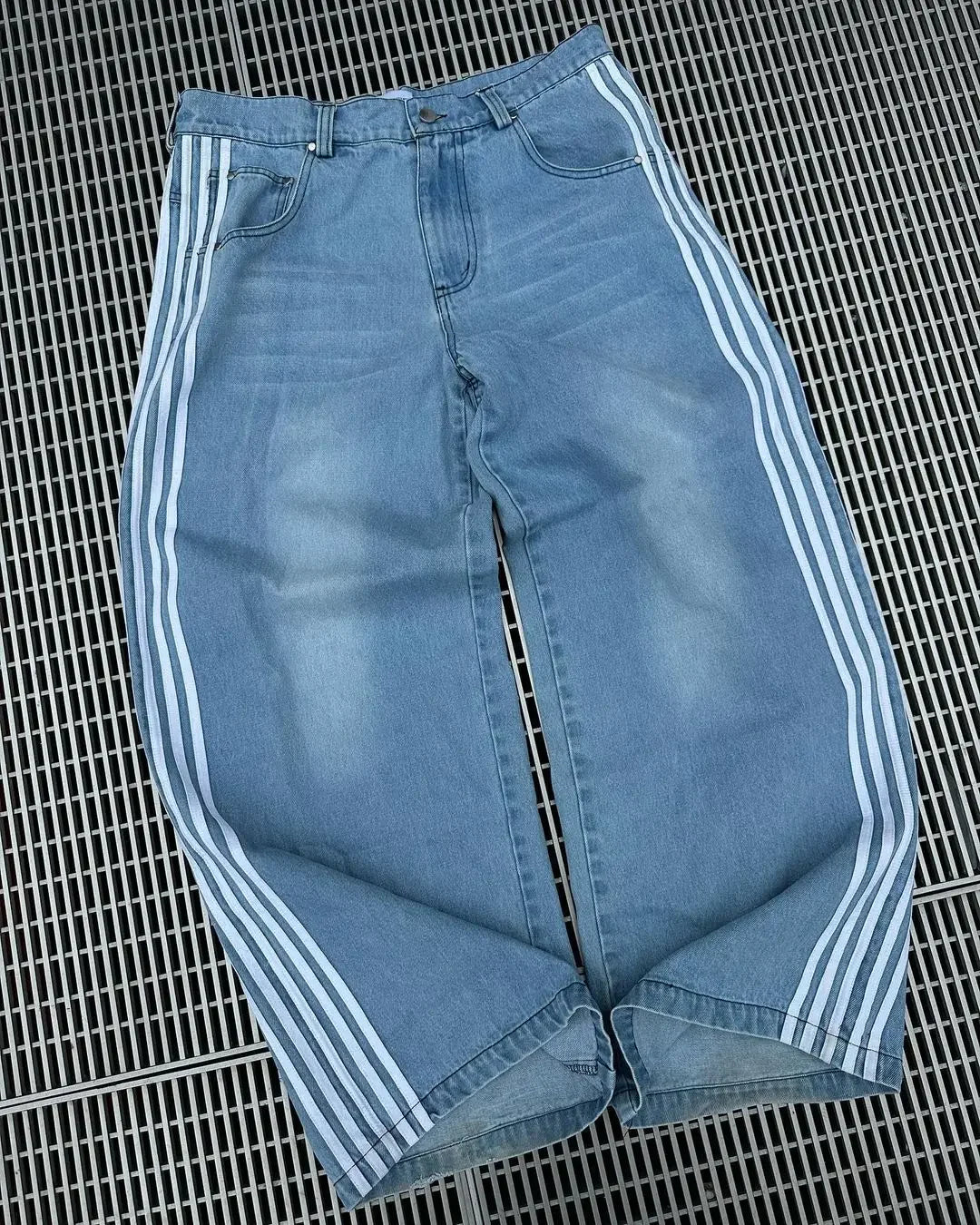 White Striped Straight Leg Loose Y2K Assorted Style Jeans