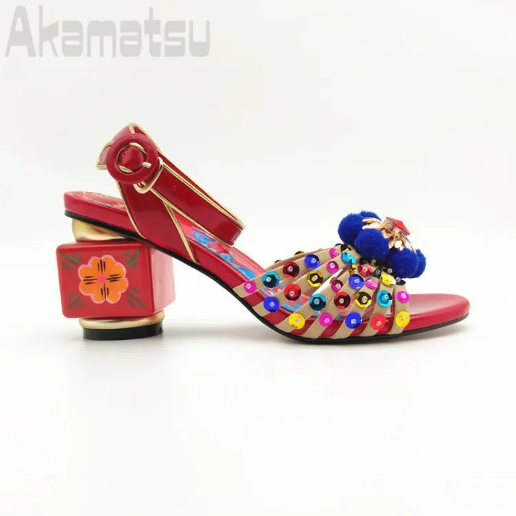 Colorful Rhinestones Ankle Buckle Strap Women's Shoes