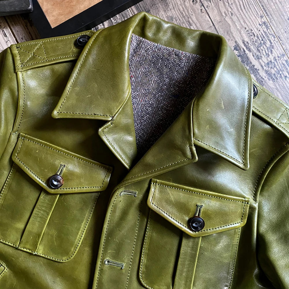 Men's Multi-Green Automotive Topcoat Genuine Leather Overcoat