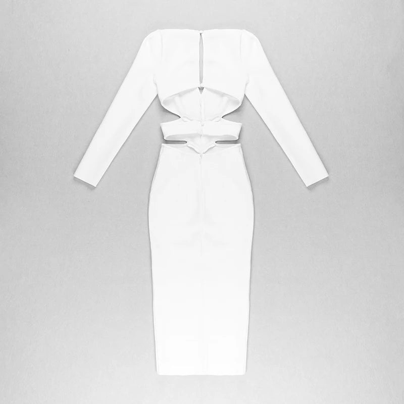 Bandage Cut Out White Diamonds Midi Dress