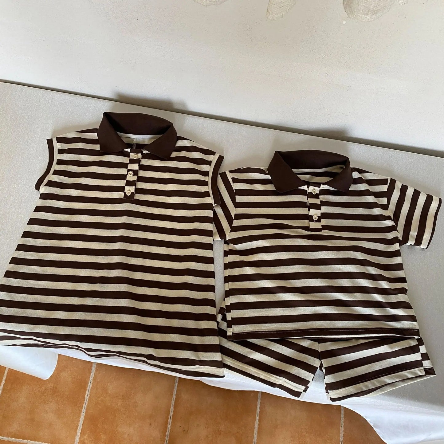 Brown Striped Polo Dress + Shorts Brother & Sister Outfit