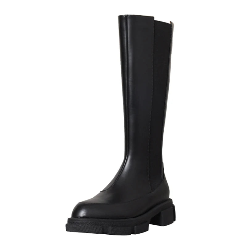 WHITE |BLK Knee High Thick Bottom Genuine Leather Boots