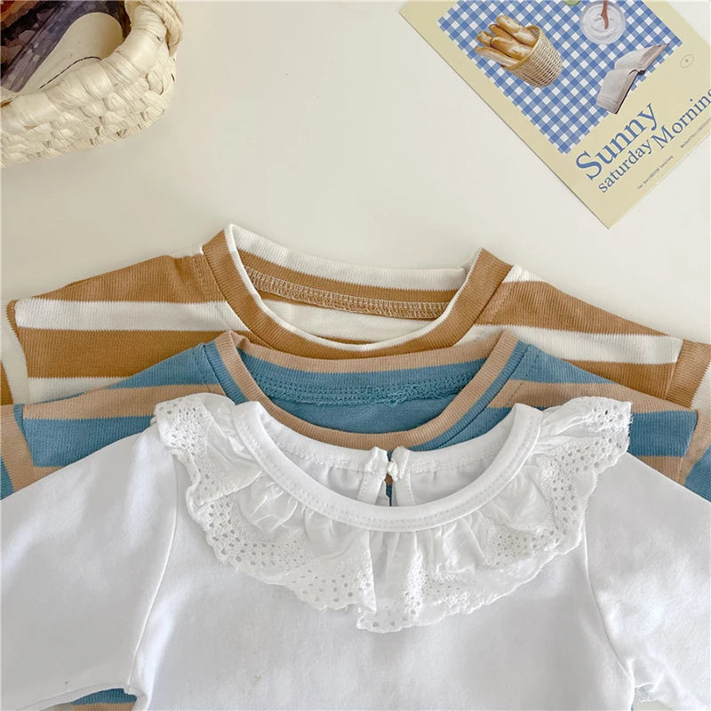 Infant Long Sleeve Stripe T-shirt + Grid Pants Set