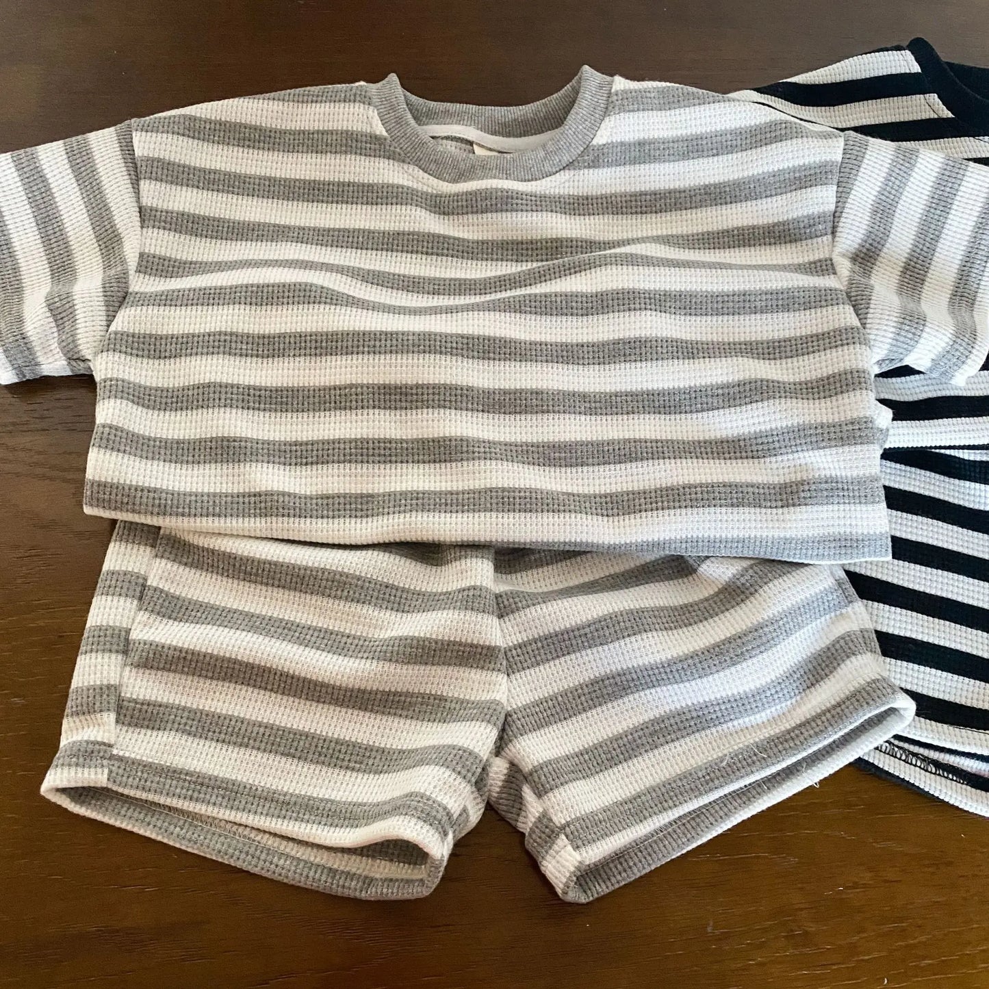 Siblings Striped Boys + Girls T Shirts + Shorts 2pc Suit Sports Set