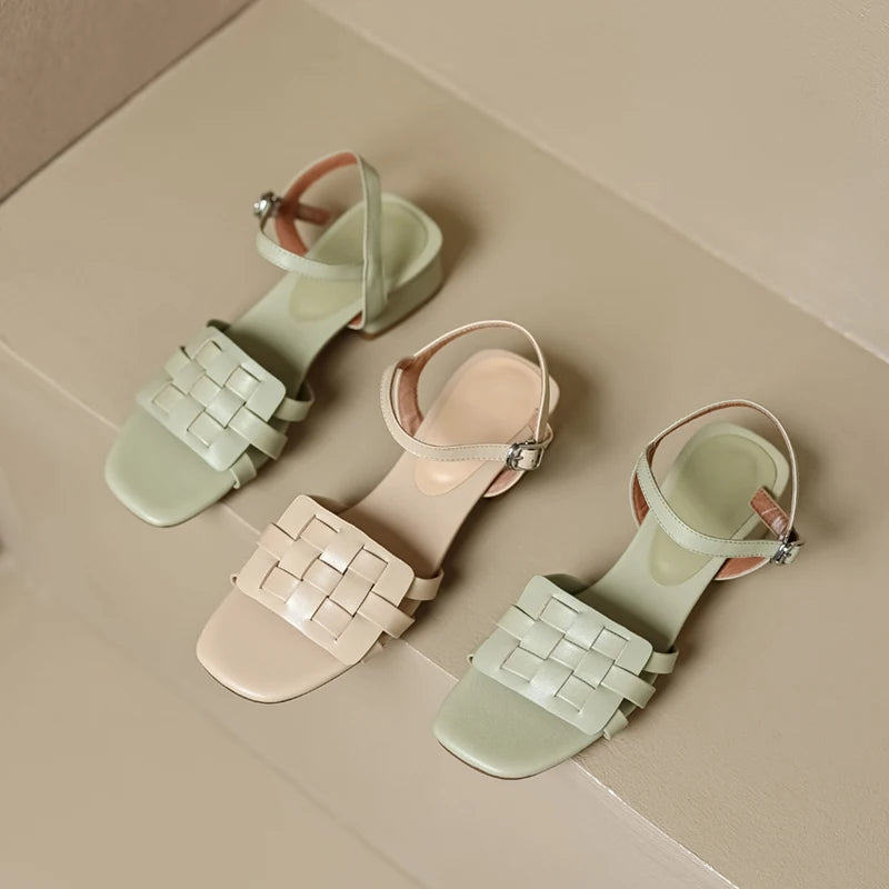 Genuine Leather Assorted Colors Open Toe Sandal Heels