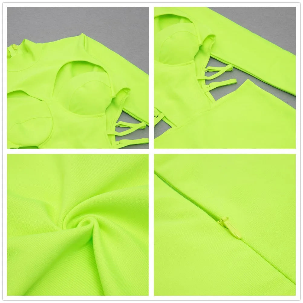 LIME Bandage Dress Sexy Hollow Out Bodycon Pencil Dress