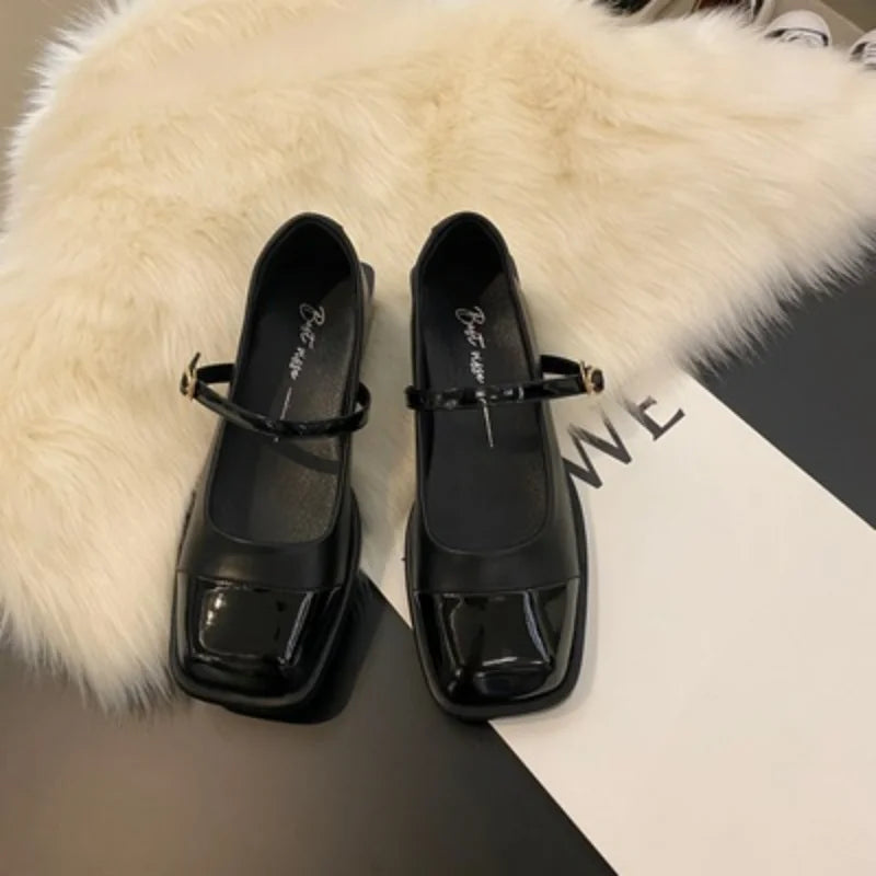 Buckle Square Head Toe Mid Heel Elegant Woman Pumps