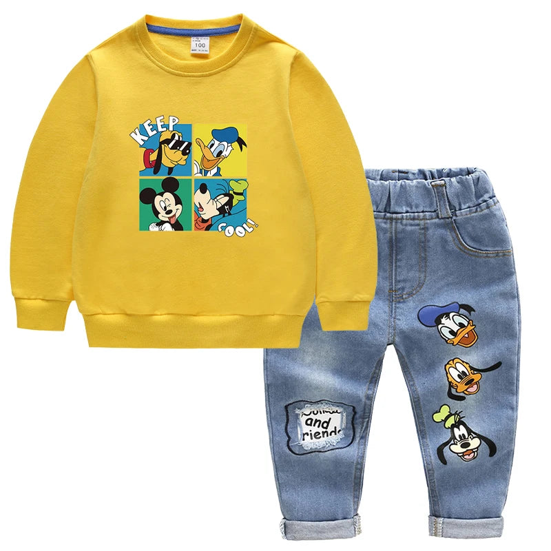 KEEP COOL Mickey Mouse House Assorted Long Sleeve Top + Cartoon Jean 2pc Sets