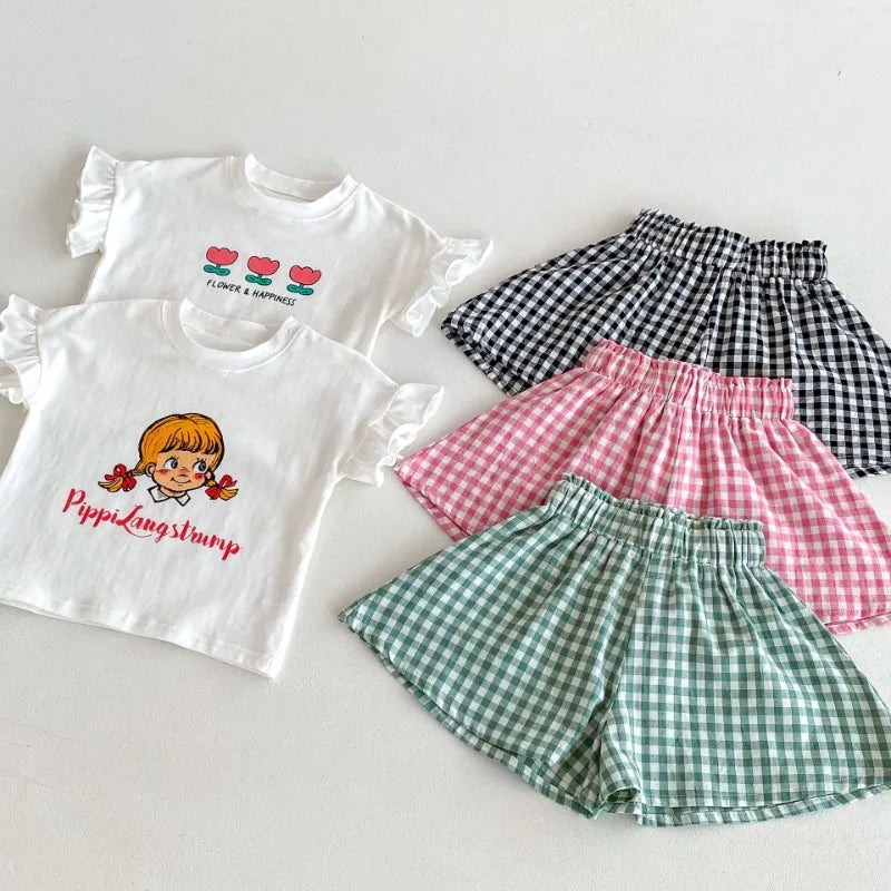 Pippi LangStrump + Love & Happiness Floral Top + Plaid Shorts 2pc Set