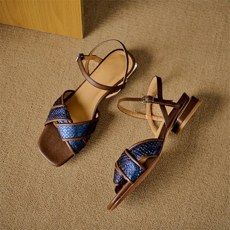 Chunky Low Mixed Color Ladies Sandal Heels