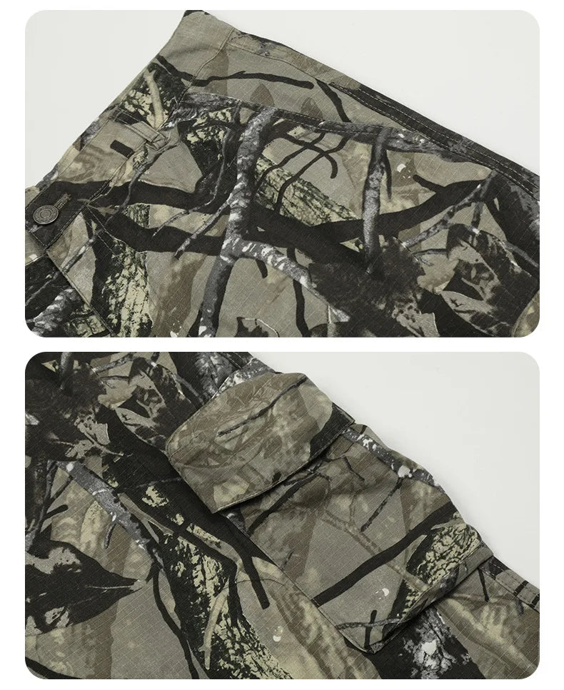 Branch Camouflage Cargo Multi-Pocket Men's Cropped Shorts