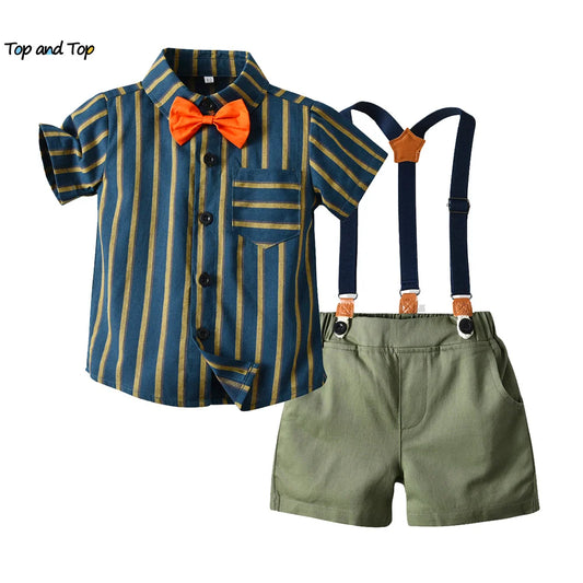 Gentleman's Bowtie+Shirt+Overalls Toddler Suit