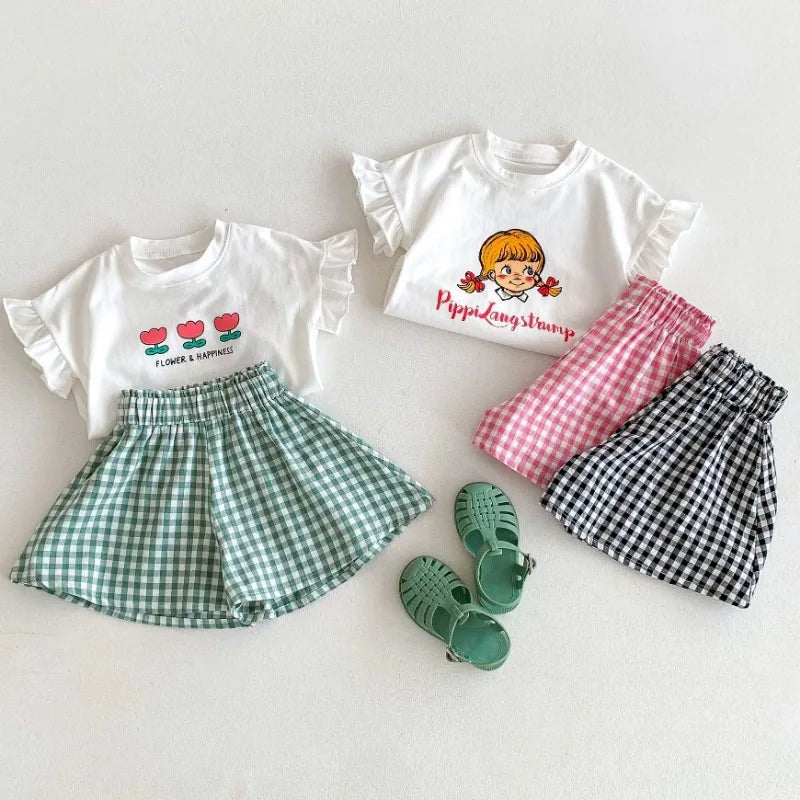 Pippi LangStrump + Love & Happiness Floral Top + Plaid Shorts 2pc Set