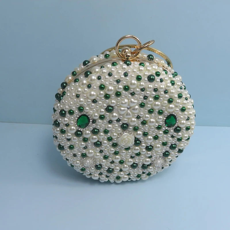 White |Green Pearl Shoes + Handbag High Heels Set